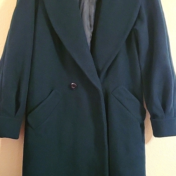 Vintage Liz Baker Wool Shell Long Jacket Double Breasted Overcoat TEAL Sz 8 WARM - Picture 3 of 15